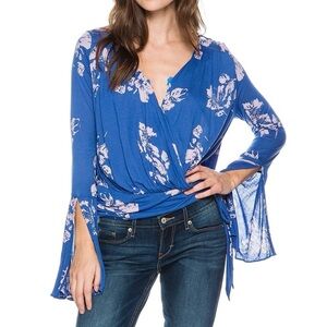 Vintage Free People Fiona Floral Print Bell Sleeve Wrap Top